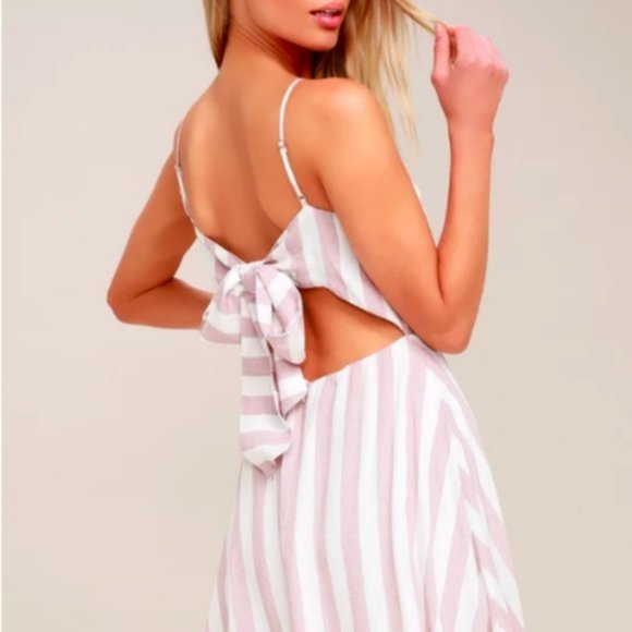 Lulus Dresses & Skirts - Lulus Port Isabel Mauve White Striped Skater Dress